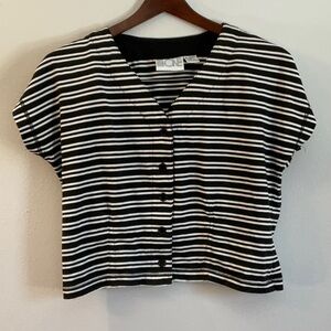 Women's Black and White Striped Button Down Shirt